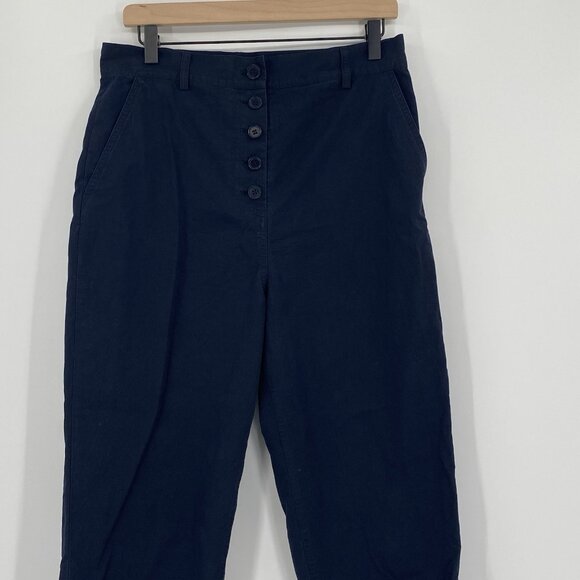 COS Size 8 Navy Blue Ultra High Waisted Button Fly Pants Cropped Ankle Length - Picture 11 of 14